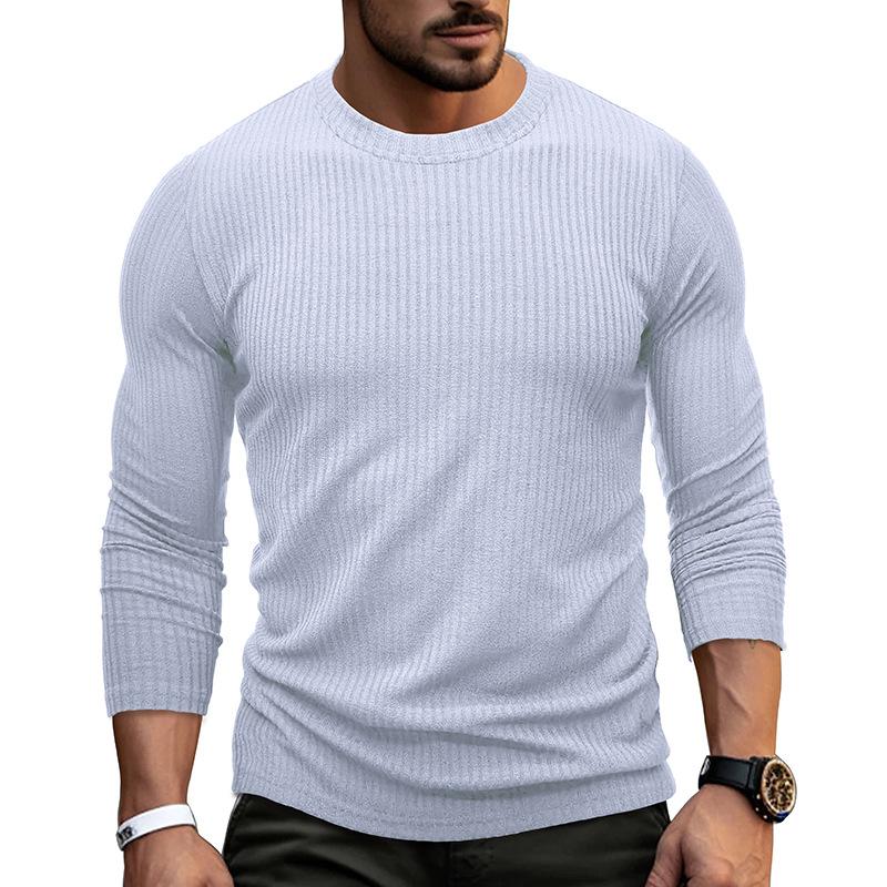 Maglietta a maniche lunghe con girocollo da uomo, tinta unita, casual, strato base