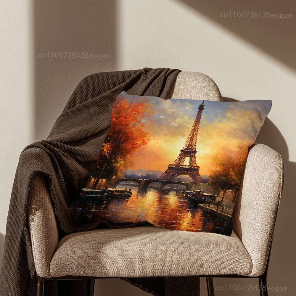 Paris Art Eiffel Tower Throw Pillow Case For 45*45cm,55*55cm,30*30cm,Car Pillowcase Home Bedchamber Decor Gift