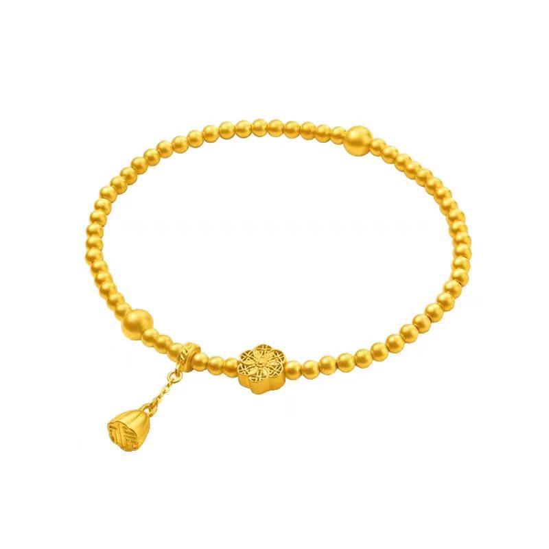 Six-Phase Lotus Seed Gold-Plated Bracelet 4mm Beads – Fortune Child Jewelry Collection