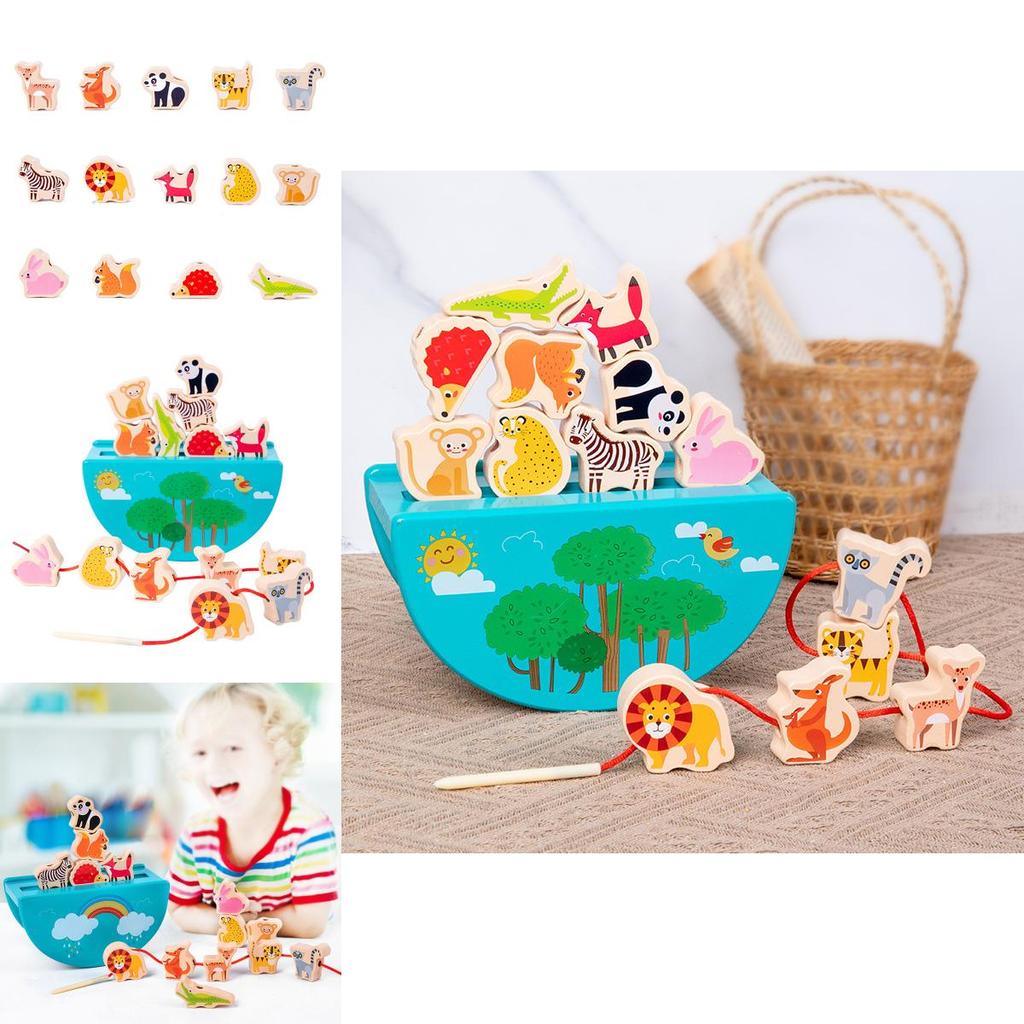 Animal Balance Building Blocks For Toddlers Wooden Bead Stringing Toy