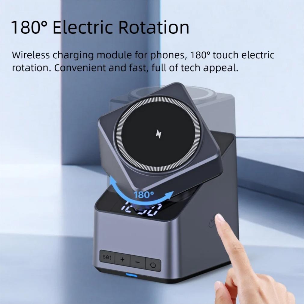 Desktop Clock Magnetic Wireless Charger 4-IN-1 Fast Charging Dock For iPhone 16 15 14 13 12 Apple Watch 10/9/8/7/6/5 AirPods Pro