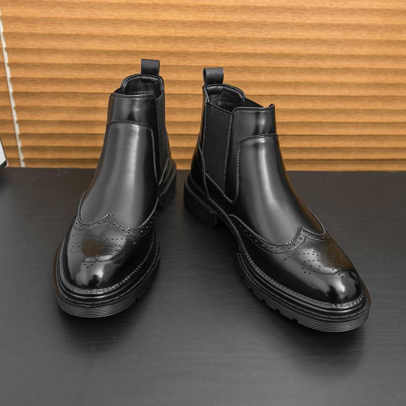 

Quality Rubber Thick Soled Comfortable Business Office Boots Autumn Winter Men s High Top Chelsea Boots Men Casual Leather Boots 46 чёрный