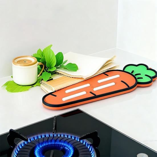 Silicone Pot Lid Storage Mat Carrot Design Anti-Slip Heat Resistant Food-Grade Countertop Drain Mat Kitchen Accessory
