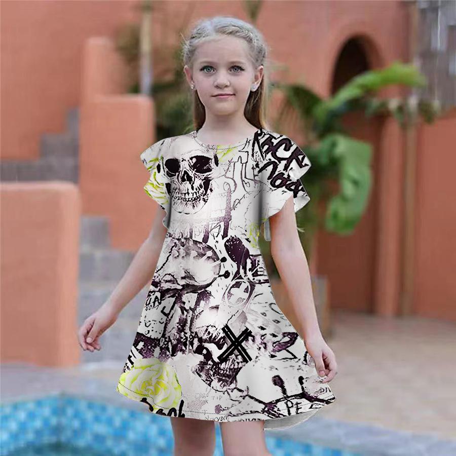 

Платья со скелетом и розой для девочек. Детское праздничное платье для девочек. Свободная облегающая юбка с короткими рукавами для девочек старше четырех лет. 170 жёлтый