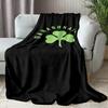 1pc Green Clover with Mysterious Text Title Outdoor Camping Printed Blanket Flannel Design Suitable for Home Outdoors Picnics Sofa