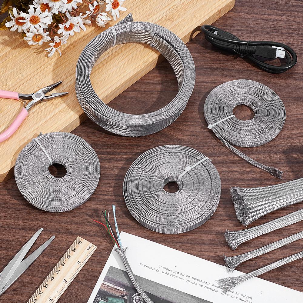 304 Stainless Steel Wire Braided Strap, Flat, Stainless Steel Color, 7~8x0.5mm
