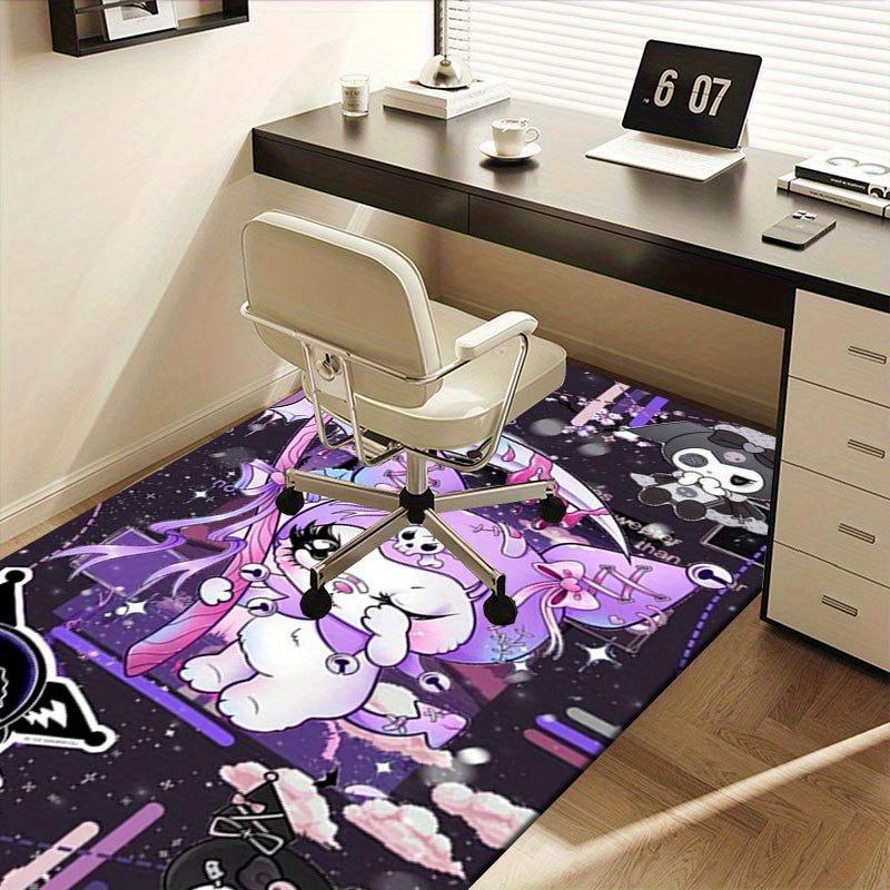 1pc Sanrio Kuromi Mermaid Printed Office Carpet Rectangle Rug Under The Table,Perfect Room Decor for Living Room, Bedroom, Kitchen, Non-slip Floor Mat