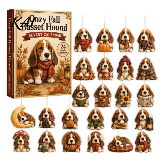 Dog Advent Calendar 24 Day Calendar, Cute 2D Flat Chihuahua Hanging Ornaments, Decorative Ornaments for Owners Different Acrylic Pendants Holiday Home