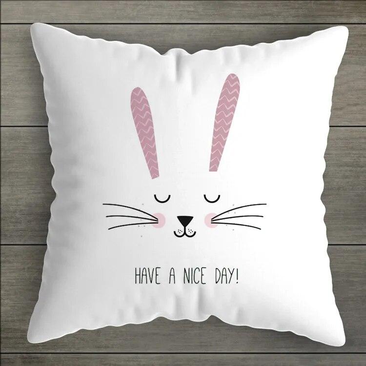 Kawaii Cat Pillowcase Home Pink White Square Decorative  Pillow Room Aesthetics Sofa Bed Chair