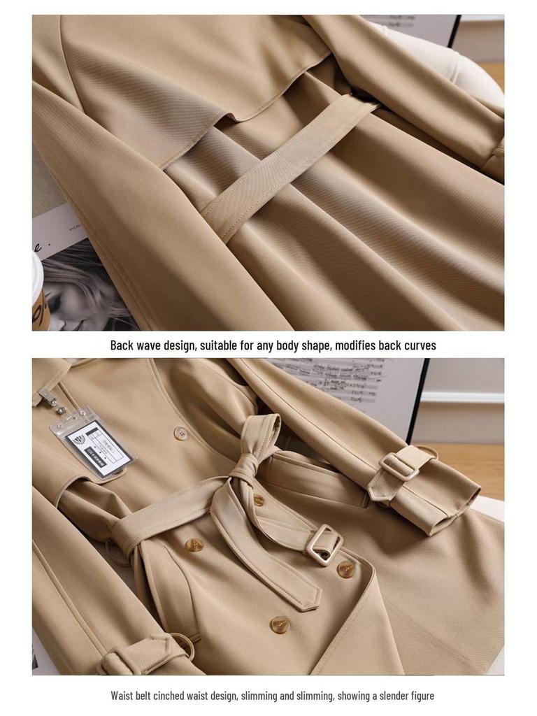 Women's Petite Khaki Trench Coat - British & Korean Style for Autumn/Spring 2025