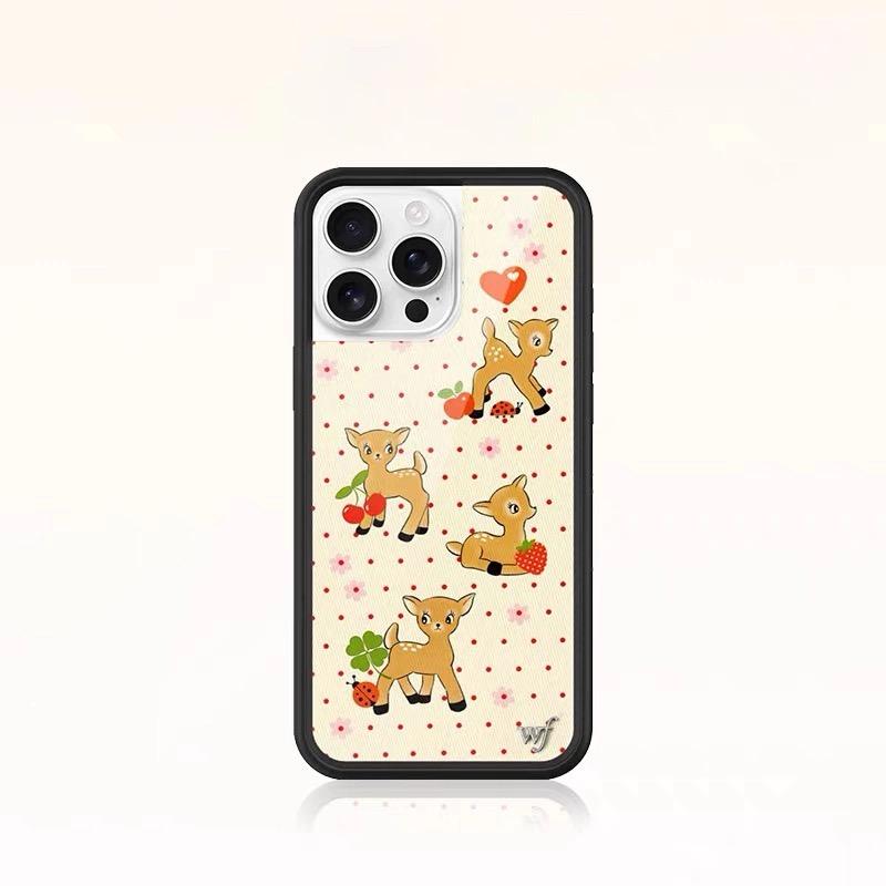 2025 Neue Wildblumen-Punkte-Hirsch-Handyhülle für iPhone 17 Pro Max 12 13 14 15 plus 16 Pro Hülle 3D WF Erdbeer-Cartoon-Hüllen