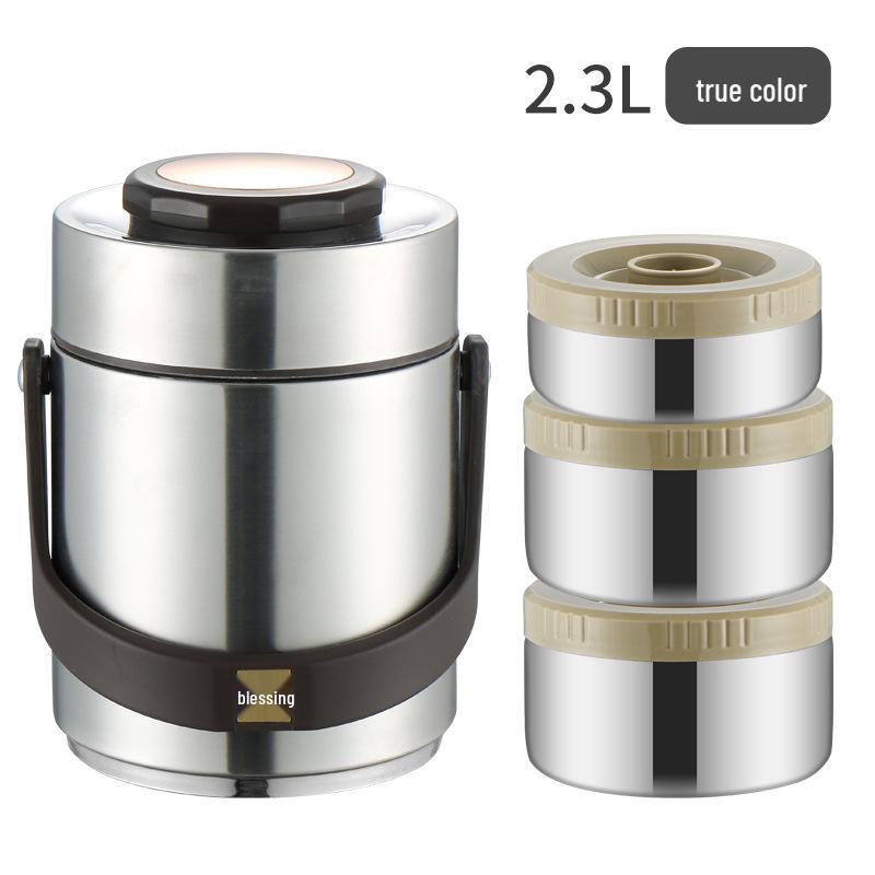 Stainless Steel 3-Layer Insulated Lunch Box, Large Capacity for Students & Office Workers, Compartmented & Portable