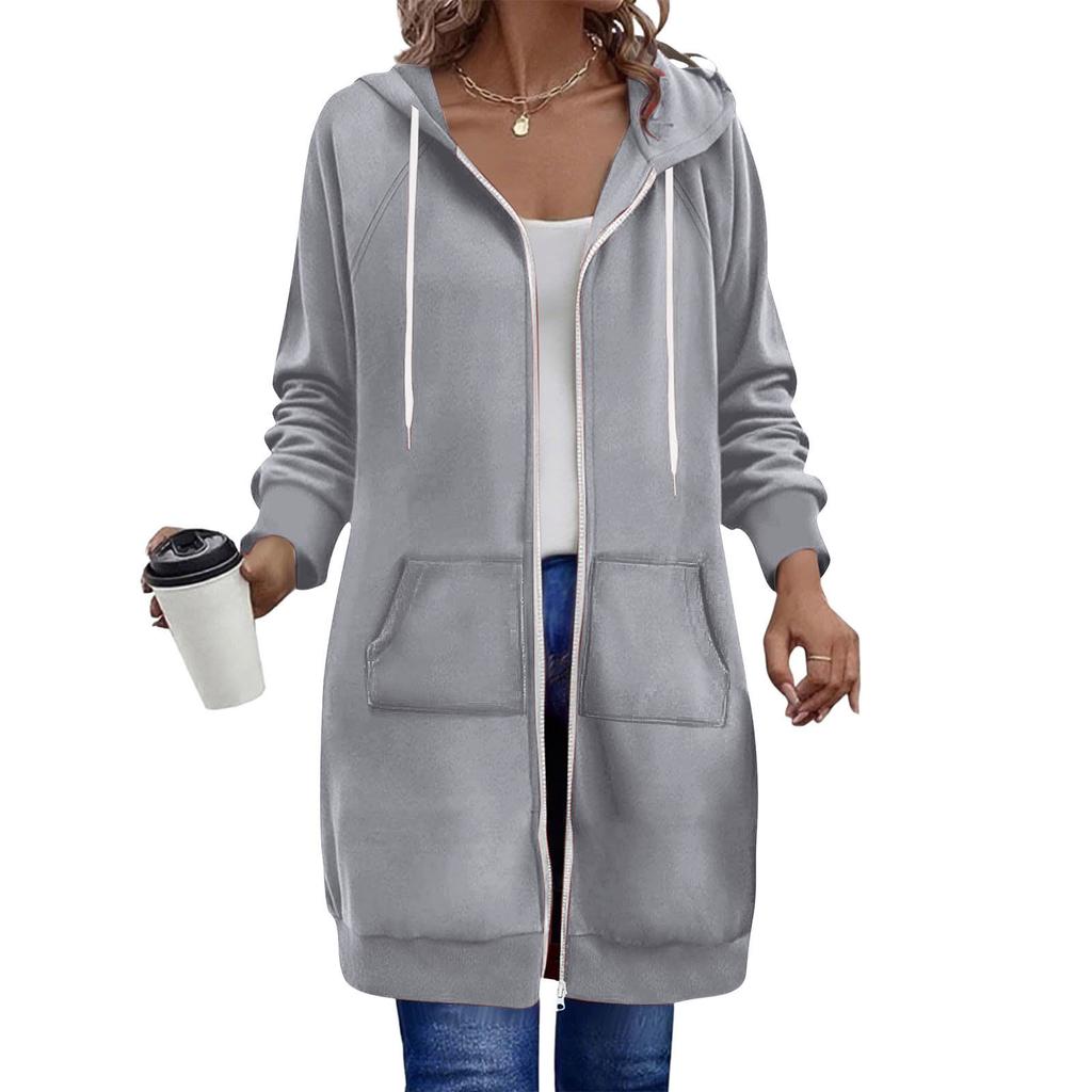 Giacca casual da donna alla moda a maniche lunghe e vestibilità ampia con felpa con cappuccio e cerniera