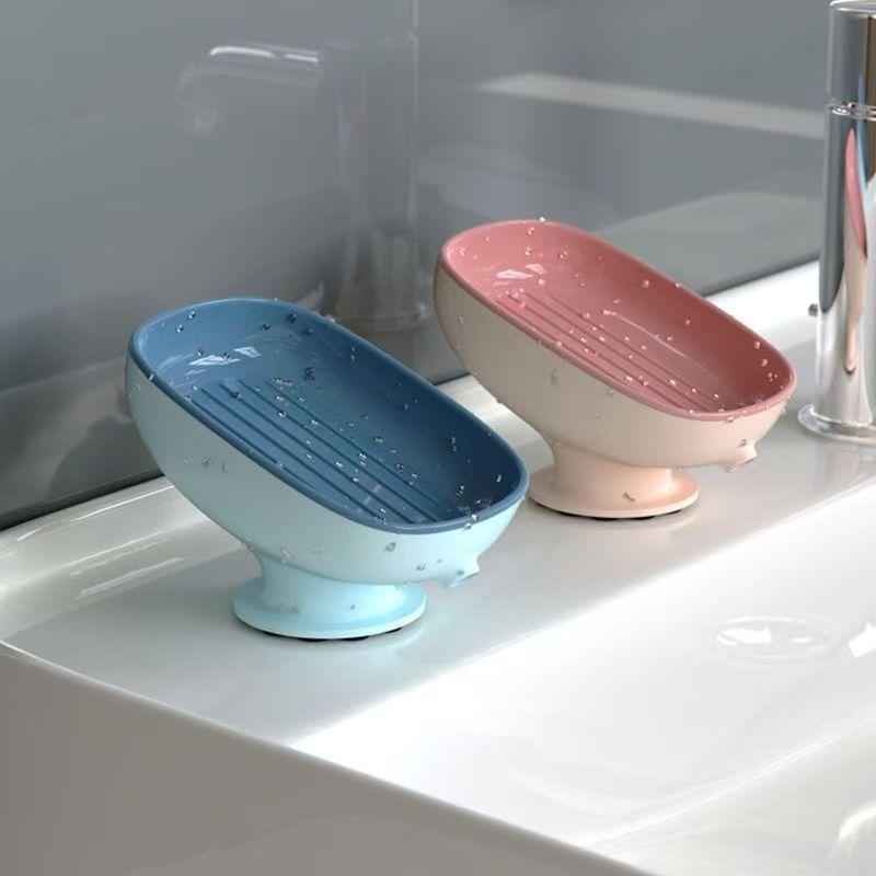 Self Draining Soap Holder with Super Suction Cup Non-Slip Detachable Soap Dish for Bathroom Kitchen Sponge Scrubber Storage