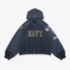 Mens Oversized Retro Zip-Up Hoodie Double Blue Cotton Sweatshirt With Patch Pocket Loose Fit Fall
