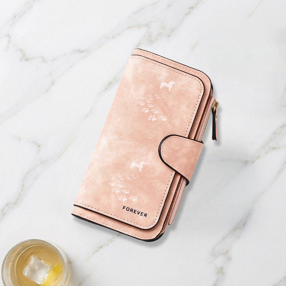 Leash Dog and Footprint Path Pattern Printed Long Wallet, Multifunctional Portable Coin Purse with Clasp, Suitable for Daily Commuting, Large