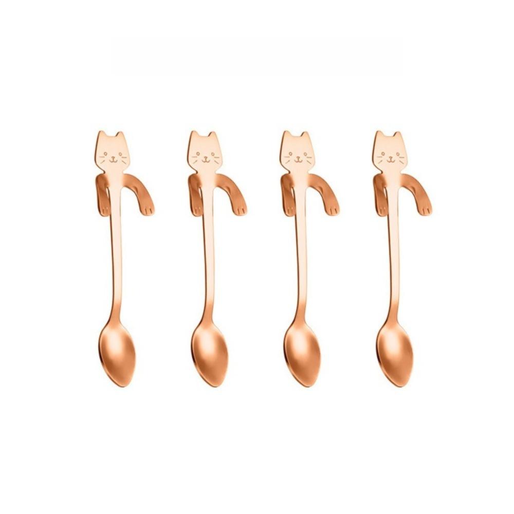 1/4pcs Stainless Steel Mini Cat Coffee Spoon Cute Cat Tableware Stainless Steel Teaspoon Kitchen Tool Cute Design Children Spoon