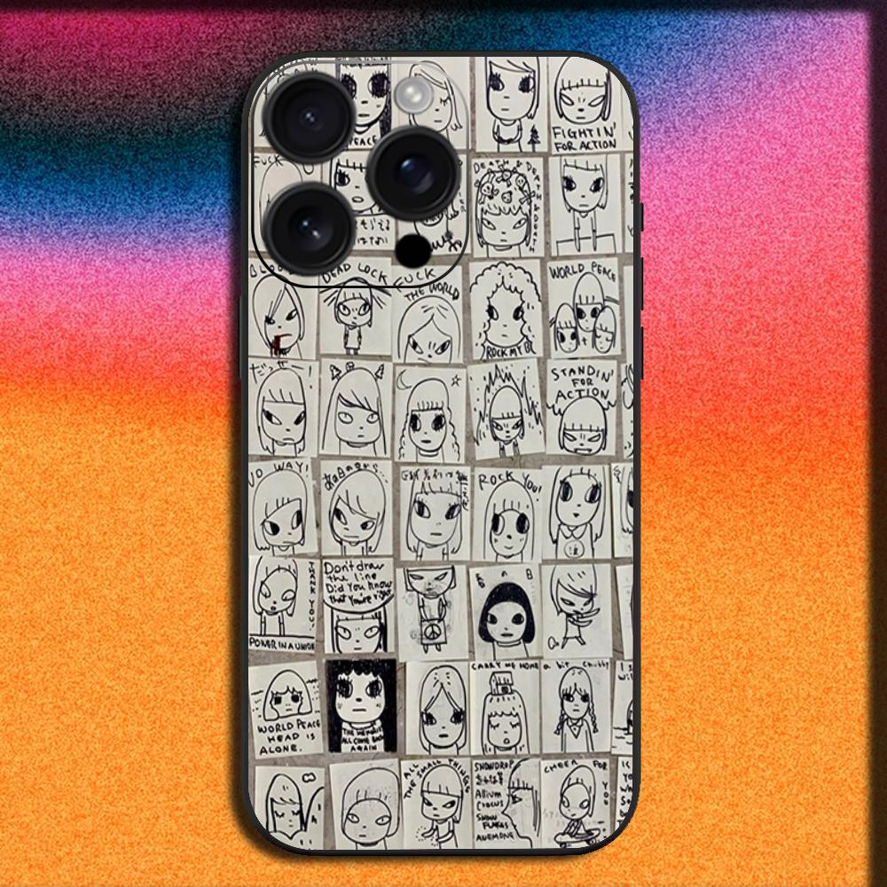Japan Art Y-Yoshitomo Nara Phone Case For iPhone 16,15,14,13,12,11,Pro,XS,Max,XR,Plus,SE,Mini Soft Black Cover