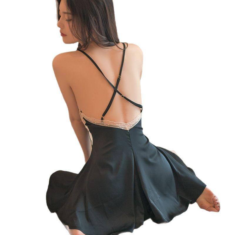 Lace Ice Suspender Nightdress Sexy Erotic Women's Bed Hot Teasing Perspective Seduction Erotic Nightdress