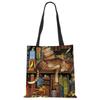 Customize Oil Painting Cat Print Womens Designer Tote Bags Linen Reusable Shopping Bag For Groceries Shoulder Bags for Lady 2020 Casually