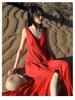 Women's V-Neck Red Dress for Travel and Vacation: Beach, Desert, and Grassland Style (F2105)