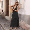 2026 Retro Style Halter V-Neck Polka Dot Vacation Dress