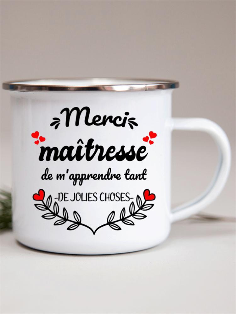 Französische Emailletassen mit Blumendruck Kreative Kaffeetasse Milch Wein Bier Getränk Saftbecher Schule Zuhause Henkel Trinkgeschirr Lehrergeschenke