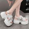 Fashion New Summer Women Leather Chunky Sandals High Platform Trainers Breathable Casual Slippers Shoes Woman 8CM Heels Wedge Sneakers