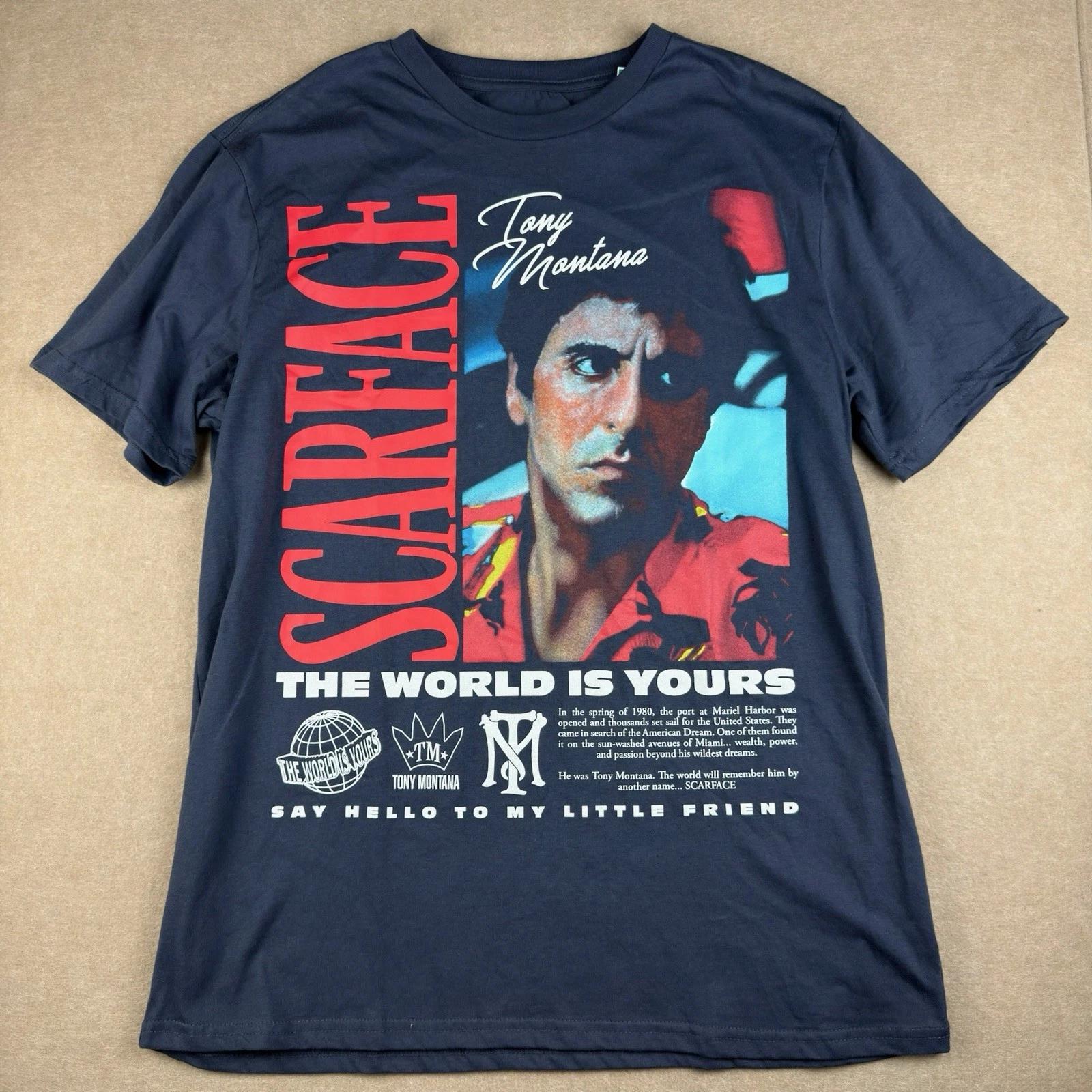 Scarface Tony Montana T-Shirt Men’s L Black The World Is Yours Graphic Movie Tee S