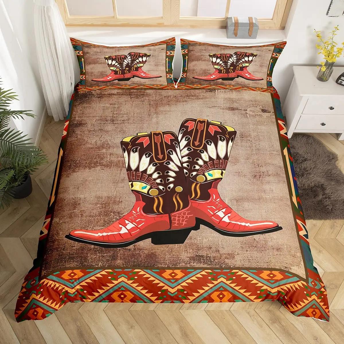 

Пододеяльник в стиле вестерн-ковбой, комплект постельного белья Twin King Cowboy Boots Hat Floral Exotic Farmhouse Cowboys Patchwork EU single(135x200cm)