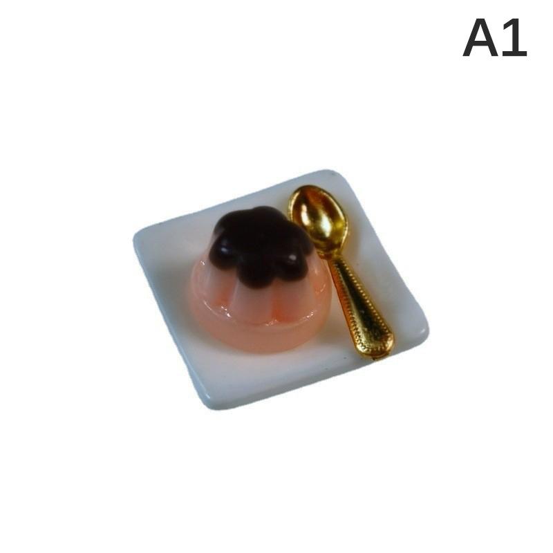 1 Set 1:12 Dollhouse Miniature Fruits Pudding With Spoon Simulation Food Model
