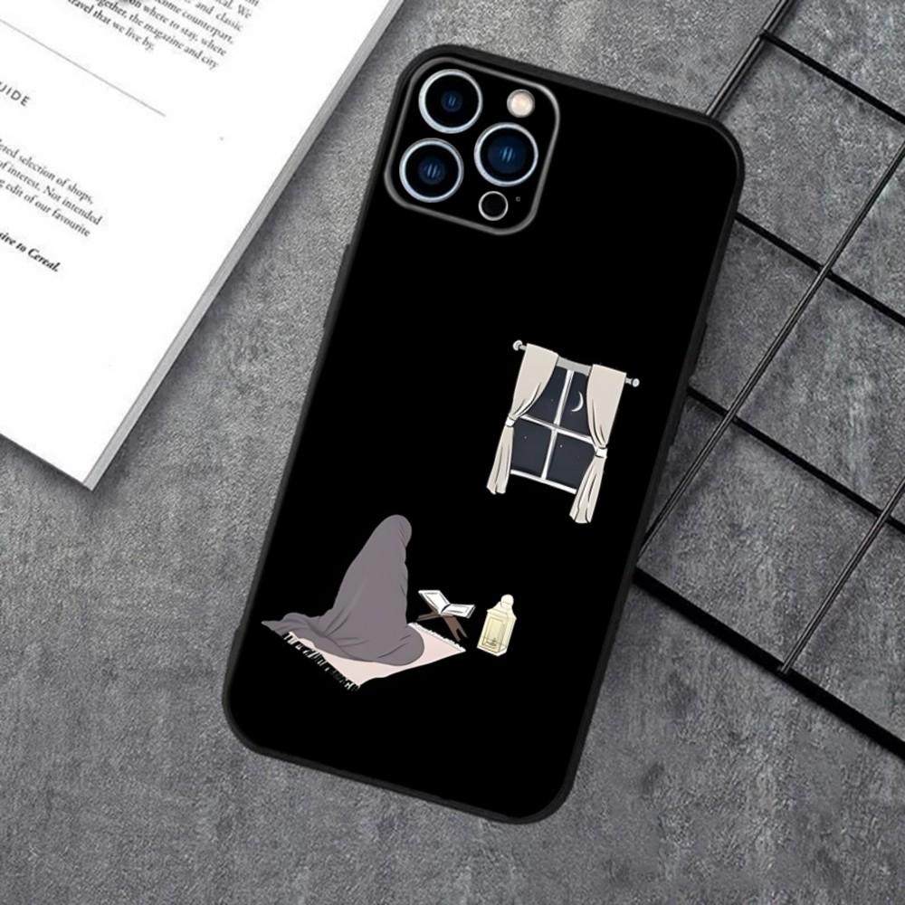 Muslim Arabic Hijab Girl Phone Case For Apple iPhone 15,14,13,12,11,XS,XR,X,8,7,Pro,Max,Plus,mini Silicone Black Cover