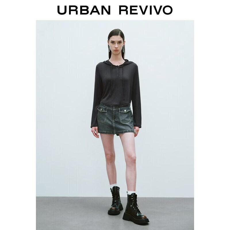 UR2026 Women s Washed Twill Contrast Stitch Denim Shorts 26