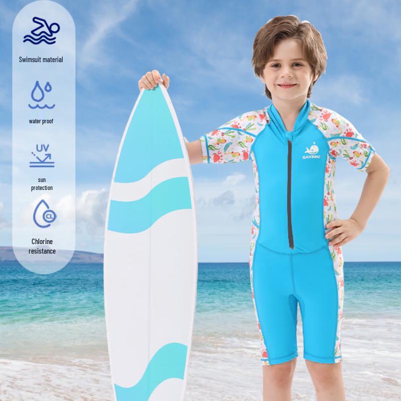 SAKINNO Kids Short Sleeve One-Piece Sun Protection Wetsuit L