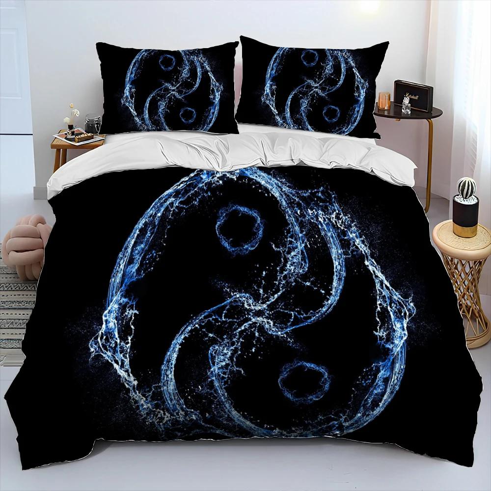 3D Chinese Tai Chi Bagua Yin Yang Pattern Bedding Set,Duvet Cover Bed Set Quilt Cover Pillowcase,Soft,Comfortable and Breathable