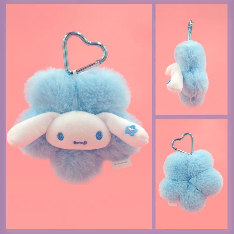 Genuine Sanrio Hello Kitty Kuromi Melody Cinnamoroll Stuffed Plush Toy Flower Style Pendant Keyring Anime Keychain Birthday Gift