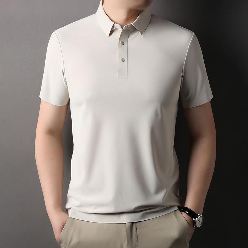 Men's Ice Silk Seamless Polo Shirt - Summer Short-Sleeve Casual Solid Color Design