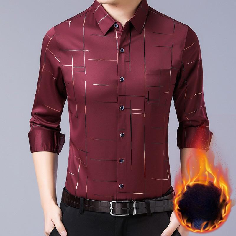 Camisa Cálida Bronceadora de Invierno para Hombre de Mediana Edad Engrosada de Terciopelo Casual Todo en Uno Camisa de Terciopelo Estilo Papá