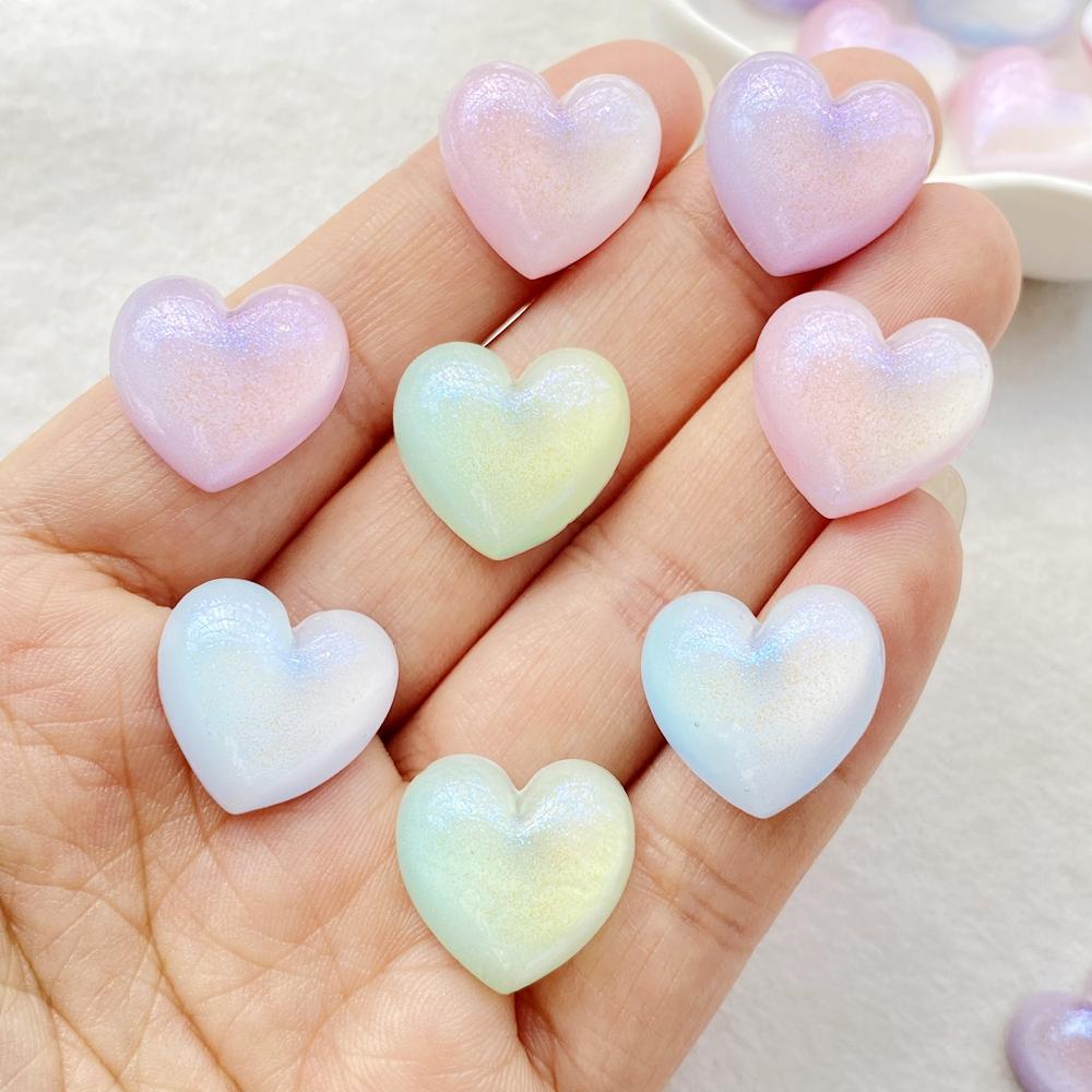 10Pcs New Cute shiny colorful heart shape Flat Back Resin Scrapbooking DIY Jewelry Craft Decoration Accessorie