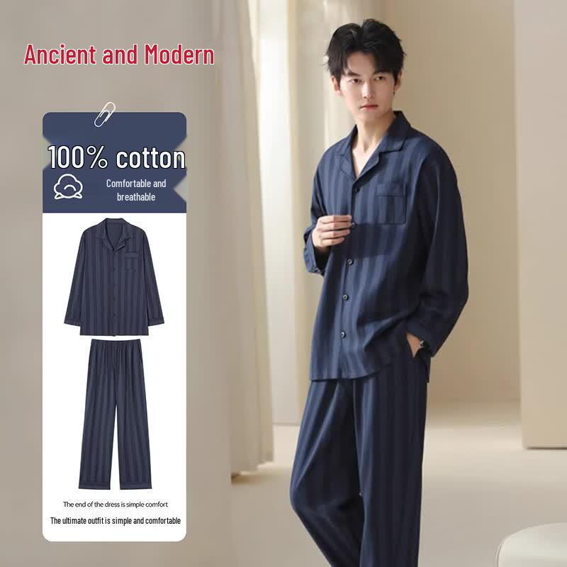 GUJIN Men s Pure Cotton Long Sleeve Loungewear Set 2XL