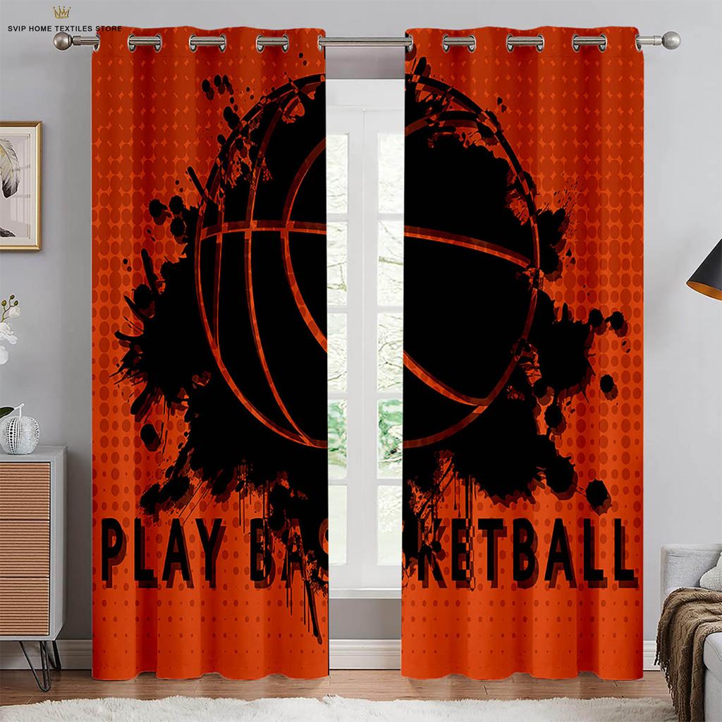 Maschinenwaschbare Vorhänge mit Basketball-Print, Schlafzimmer, Wohnzimmer, Küche, Club, Wohnheim, Dekorativ, 2 Stück