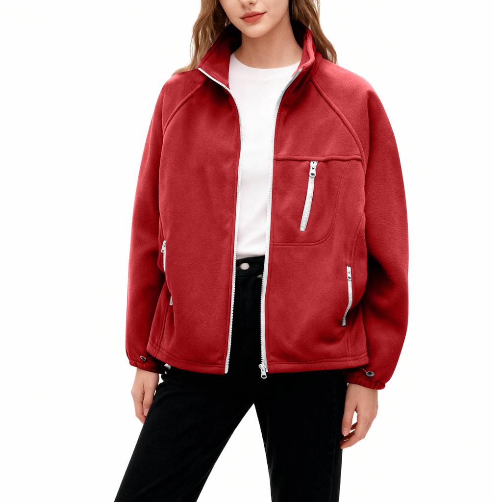 Women's Fashionable Casual Plus Size Long Sleeve Thickened And Fleece Line Stand Up Collar Coat