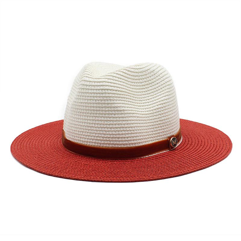 

Spring And Summer Splicing Two-Color Top Hat M Panama Straw Hat Sunshade Sunscreen Beach Hat Women S Summer Jazz Hat M（56-58cm）