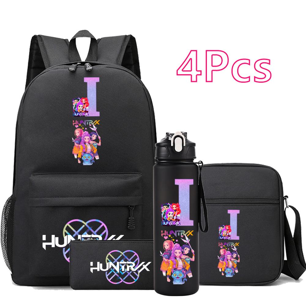 4Pcs/set Cartoon Backpack Large Capacity Bookbag Shoulder Bag Case bag with 750ml Water Bottler Boy Girl School Bag Kid Gift
