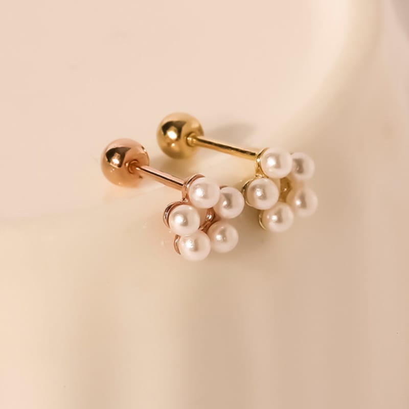 JEWNEL 14K Pentagram Pearl Piercing Earrings