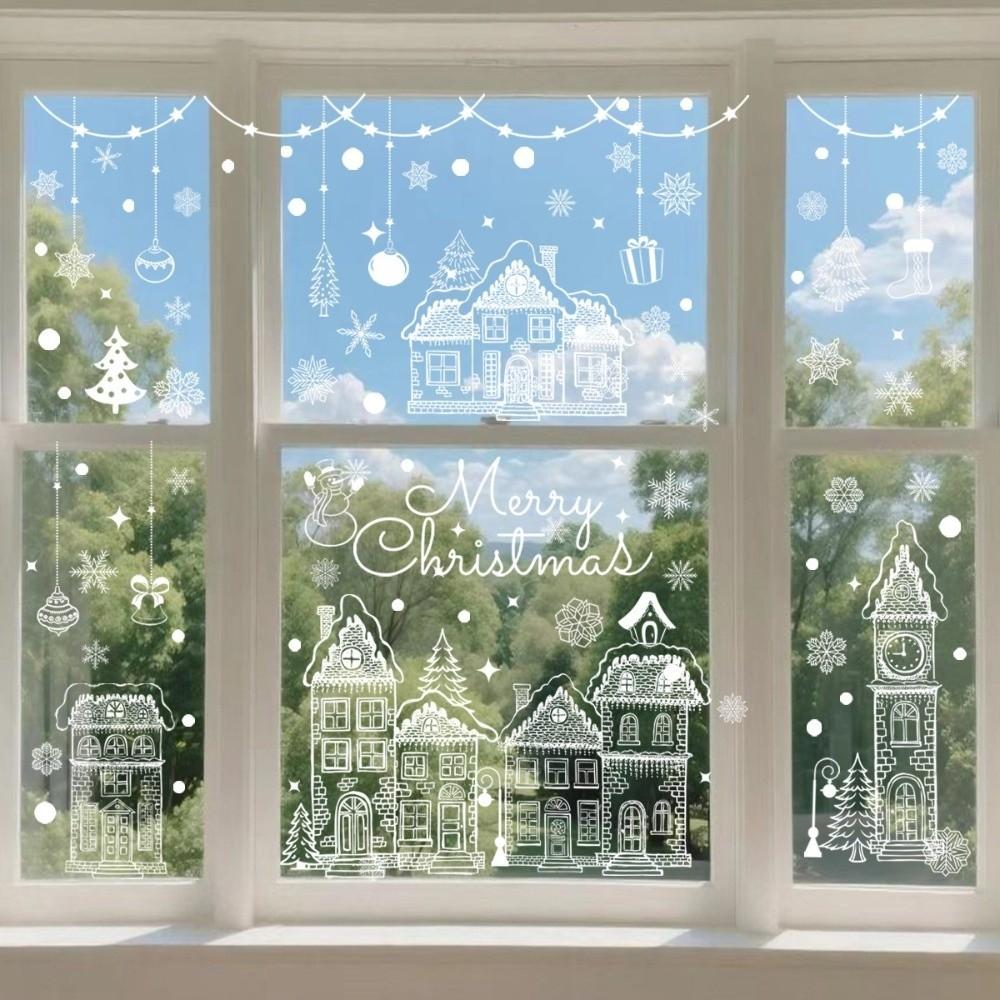 White Castle Christmas Window Sticker Self Adhesive Static Cling Decals Xmas Season
