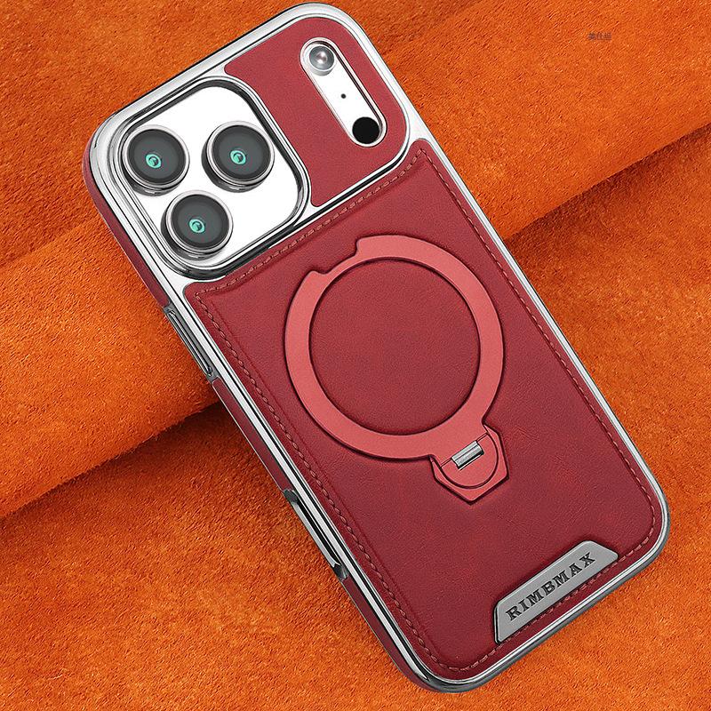 Applicable to Apple 17promax mobile phone case Magnetic suction iPhone17air rotating bracket 16 anti-drop 15por leather case