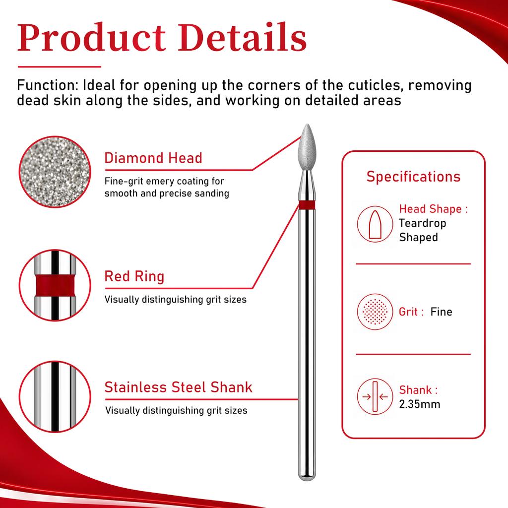 10PCS Drop Shape Nail Milling Cutters Fine Grit Diamond Nail Drill Bit Set for Nail Prep Shaping Cuticle Cleaning Nail File Bit Sets Universal 2.35mm