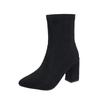 2025 Autumn and Winter High-heeled Pointed Short Boots Women's Velvet Elastic Thin Socks Boots Thick-heeled Professional Single Boots