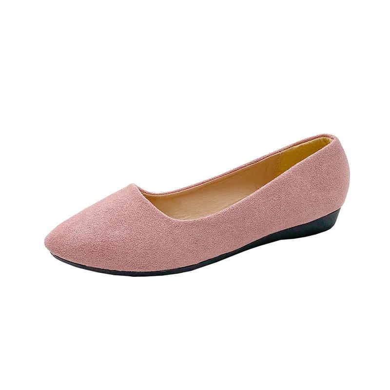 

2025Women Flats Slip on Candy Color Woman Boat Shoes Black Faux Suede Ladies Ballet Flats 35 рожевий